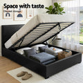 Artiss Queen Gas Lift Bed Frame 2 Bedside Tables Black Leather