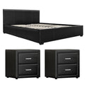 Artiss Queen Gas Lift Bed Frame 2 Bedside Tables Black Leather