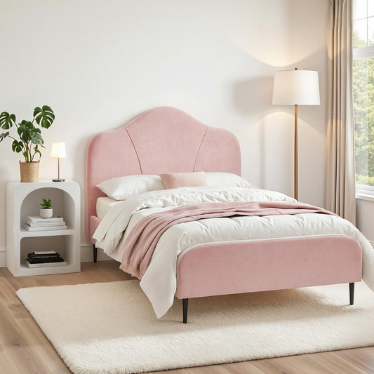 Artiss King Single Storage Bed Frame Velvet Pink Bedside Table