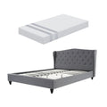 Artiss and BedStory Double Bed Frame and Mattress Set Memory Foam Cooling Gel Medium Soft Tufted Wing Headboard Grey