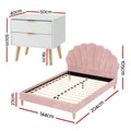 Artiss Double Bed Frame Scallop Headboard Pink Velvet 2 Drawer