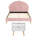 Artiss Double Bed Frame Scallop Headboard Pink Velvet 2 Drawer