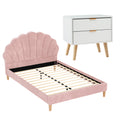 Artiss Double Bed Frame Scallop Headboard Pink Velvet 2 Drawer