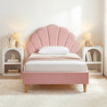 Artiss King Single Bed Frame Pink Velvet Scallop Headboard+2 Bedside