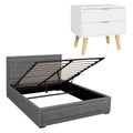 Artiss Queen Gas Lift Bed Frame 2 Drawer Bedside Table Set