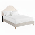 Artiss QUEEN Bed Frame Storage Scalloped Velvet Headboard Wood Base