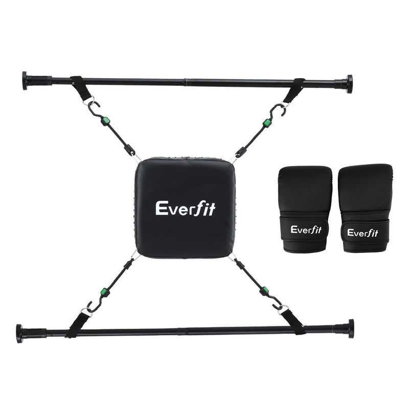 Everfit Doorway Punching Bag Adjustable Black Boxing Gloves