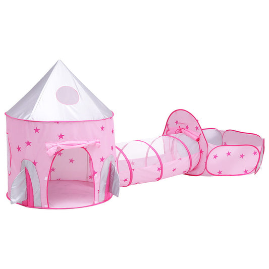 Keezi Kids Pop Up Playhouse Tent Castle Tunnel Basketball Hoop Pink