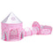 Keezi Kids Pop Up Playhouse Tent Castle Tunnel Basketball Hoop Pink