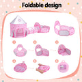 Keezi Kids Pop Up Playhouse Tent Castle Tunnel Basketball Hoop Pink