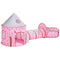 Keezi Kids Pop Up Play Tent Castle Crawl Tunnel Basketball Hoop Pink