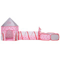 Keezi Kids Pop Up Play Tent Castle Crawl Tunnel Basketball Hoop Pink