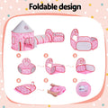 Keezi Kids Pop Up Play Tent Castle Crawl Tunnel Basketball Hoop Pink