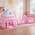 Keezi Kids Pop Up Play Tent Castle Crawl Tunnel Basketball Hoop Pink