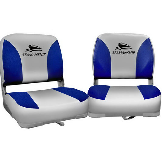 Seamanship 2X Folding Boat Seats Marine Swivel Low Back Grey Blue