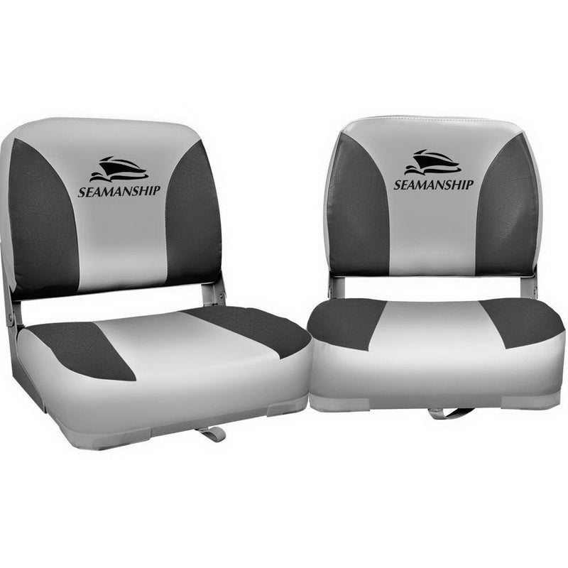 Seamanship 2X Folding Boat Seats Swivel Low Back 13cm Charcoal