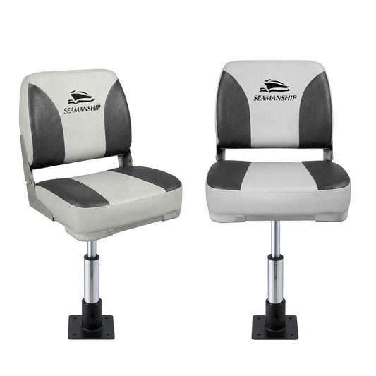 Seamanship Folding Boat Seat 2x Swivel Low Back 34-46cm Pedestal