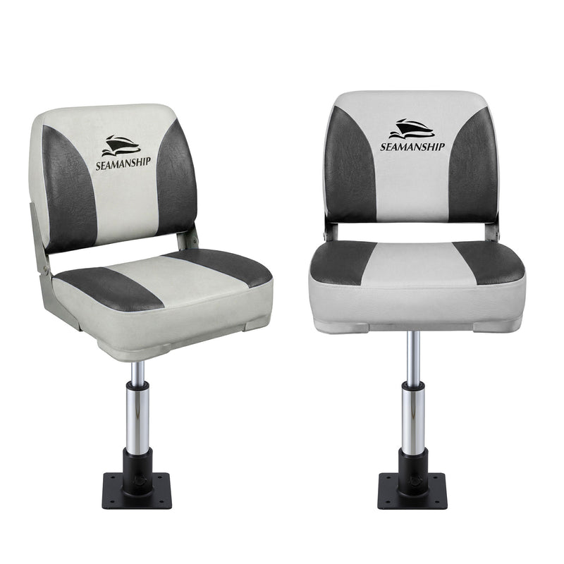Seamanship Folding Boat Seat 2x Swivel Low Back 34-46cm Pedestal