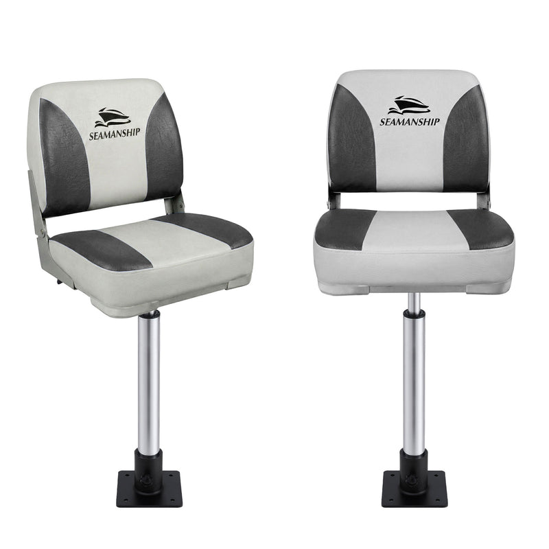 Seamanship Boat Seat Folding 2X Swivel Low Back 55-75cm Pedestal Charcoal