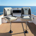 Seamanship Boat Seat Folding 2X Swivel Low Back 55-75cm Pedestal Charcoal