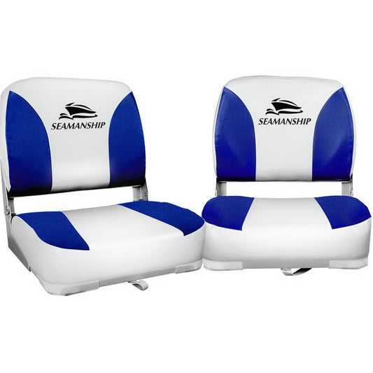 Seamanship 2X Folding Boat Seats Swivel Low Back 13cm Padding White