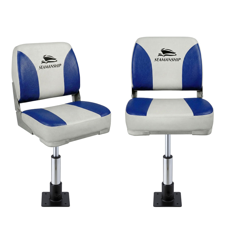 Seamanship Folding Boat Seat 2x Pedestal 34-46cm Swivel White