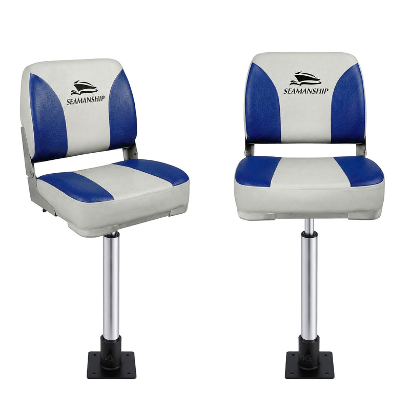 Seamanship 2X Folding Boat Seats Swivel Pedestal 55-75cm White Blue