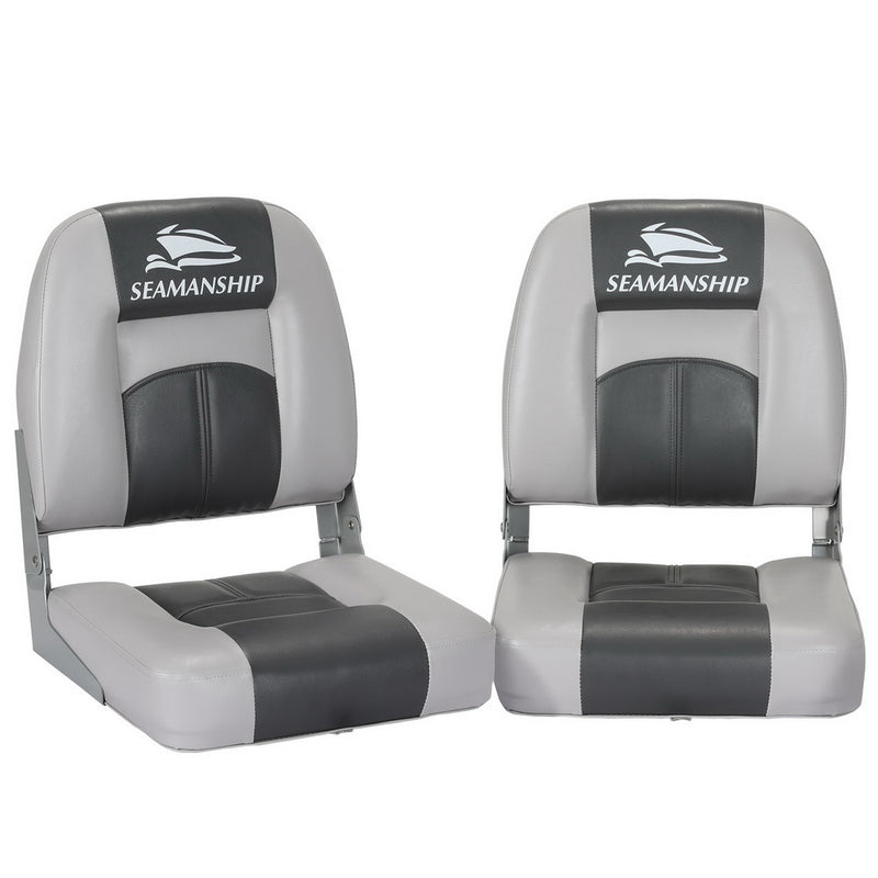 Seamanship 2X Folding Boat Seats Swivel Low Back 10cm Charcoal