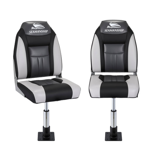 Seamanship Folding Boat Seat 2X with Pedestal 34-46cm Black