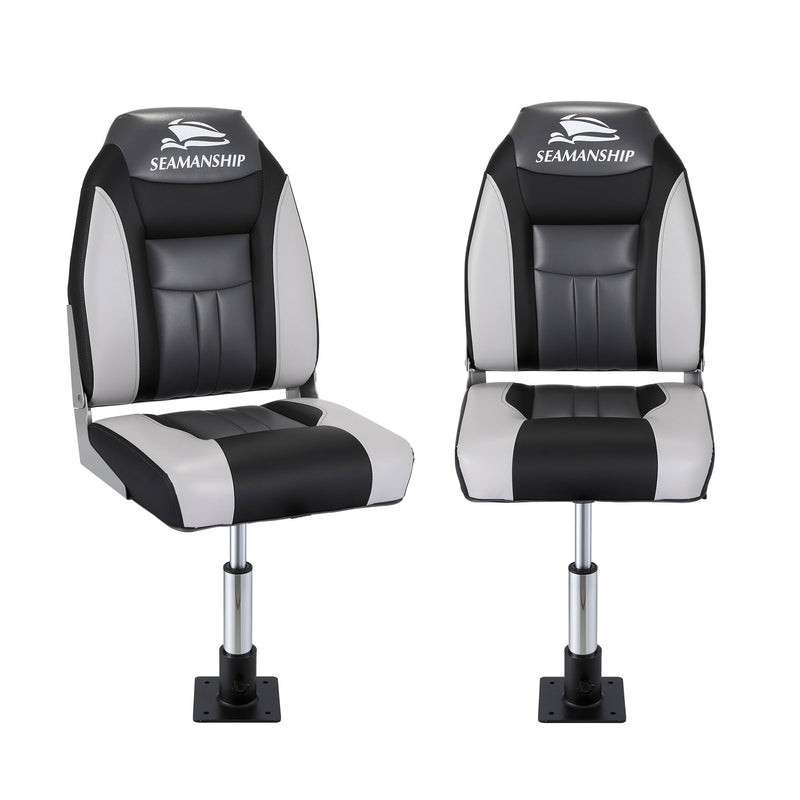 Seamanship Folding Boat Seat 2X with Pedestal 34-46cm Black