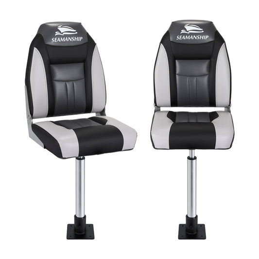 Seamanship Folding Boat Seat Swivel 55-75cm High Back Pair Black