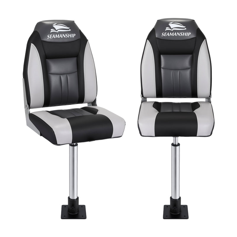 Seamanship Folding Boat Seat Swivel 55-75cm High Back Pair Black