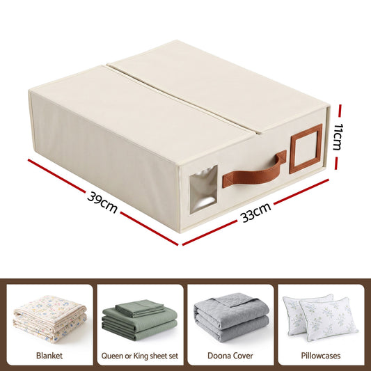 Artiss Bed Sheet Organisers Box 8Pcs Storage King Size Bedding Foldable Beige