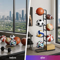 Everfit 7-Tier Ball Storage Rack Organiser Garage Gym Black