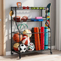 Everfit Sports Equipment Organizer Storage Wheels Garage Gym Black