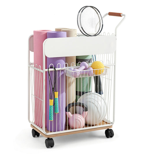 Everfit Yoga Mat Storage Rack Mobile Wheels Basket Home Gym Organiser