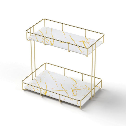 Artiss 2X Bathroom Storage Rack 2 Tier Corner Organiser Gold Marble Look
