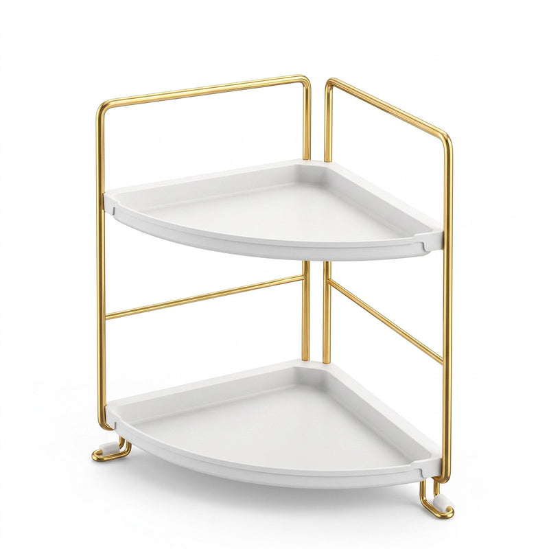 Artiss Bathroom Corner Shelf Countertop Organiser Vanity Storage Rack White Gold
