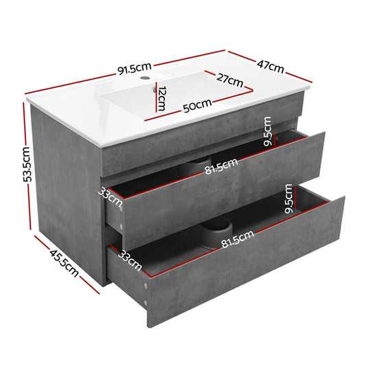 Cefito Vanity Unit 915mm Basin Bathroom Cabinet Storage Wall Hung Sink Grey