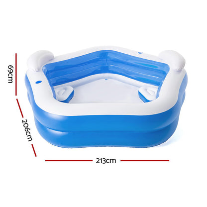 Bestway Kids Inflatable Pool Above Ground Pools Seat Cushions Cup Holder 213x206cm