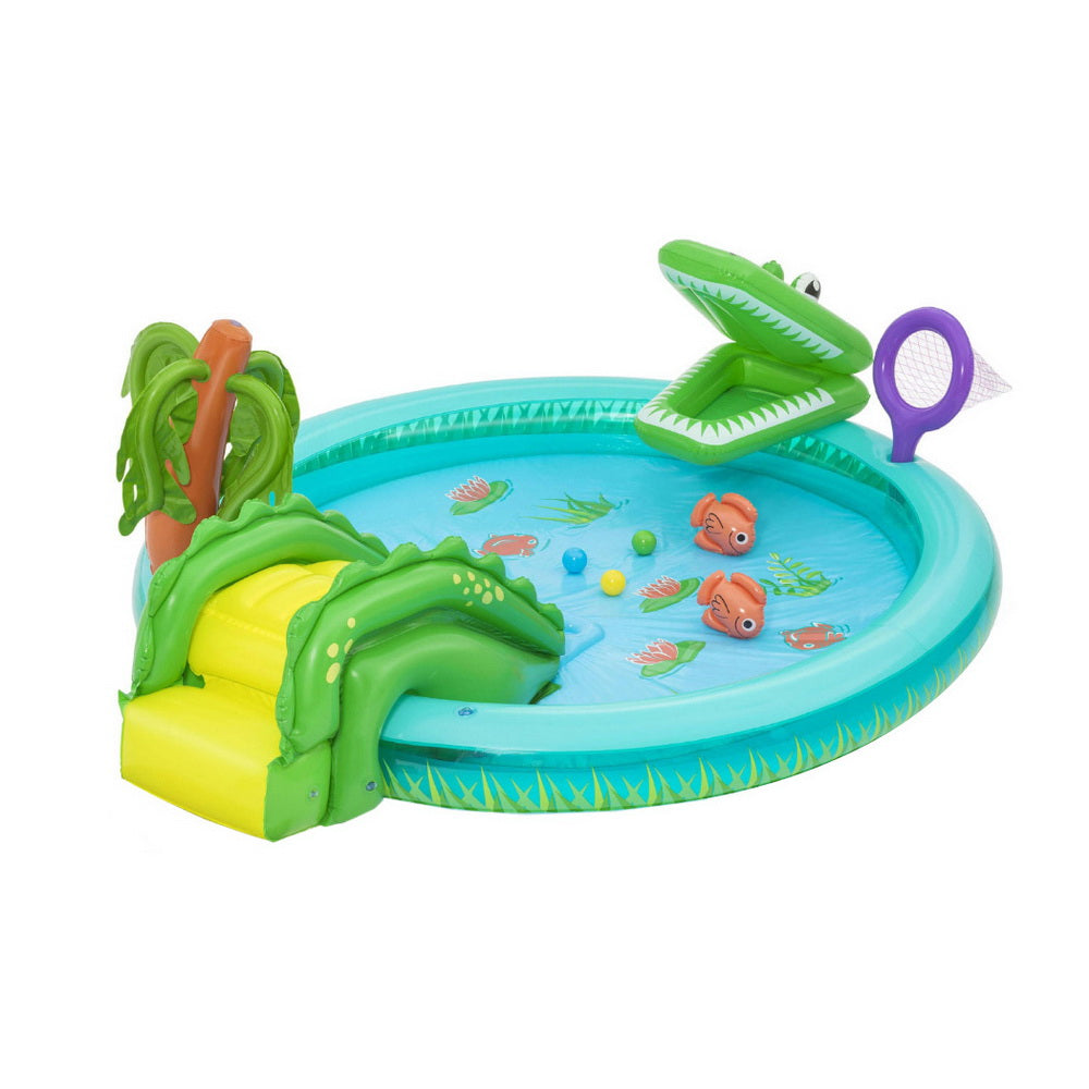 Bestway Kids Inflatable Splash Play Pool with Slide Ball Crocodile Fishing Net