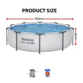 Bestway 305CM Swimming Pools Steel Above Ground Round Backyard Pool Set White