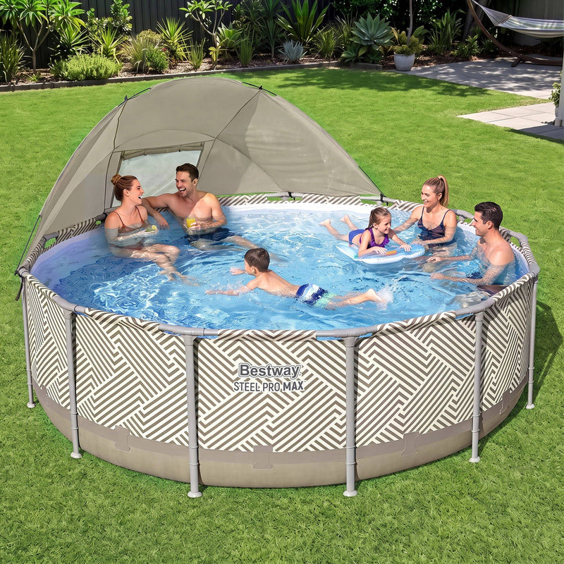 Bestway Swimming Pools 396cm x 107cm Steel Above Ground Canopy Backyard Pool Set White