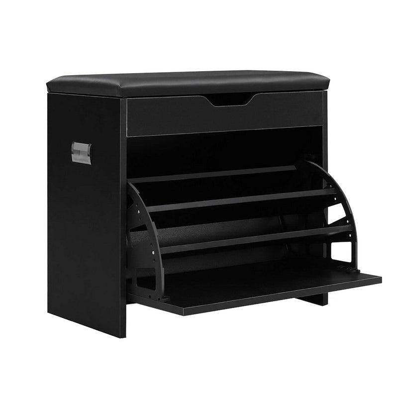 Artiss Shoe Cabinet Bench 15 Pairs Storage Organiser Black