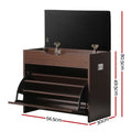 Artiss Shoe Rack Cabinet Bench 3-Tier 15 Pairs Walnut