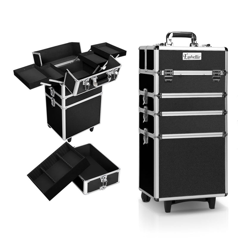 Embellir Makeup Trolley Cosmetic Organiser Black Travel Case Wheels