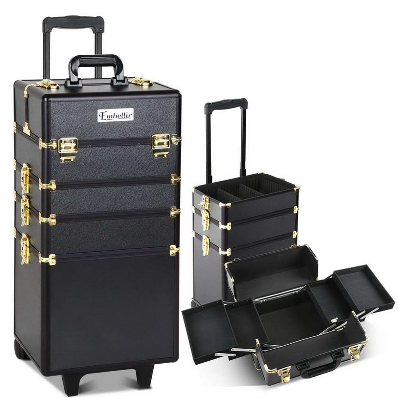 Embellir Makeup Trolley Case Cosmetic Organiser Box Gold Wheels