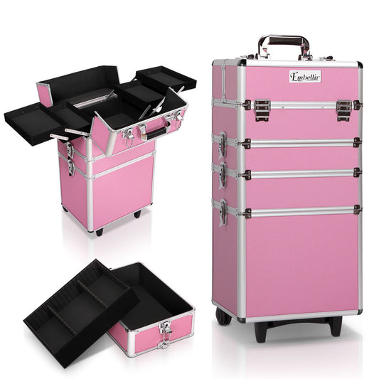 Embellir Makeup Trolley Beauty Case Cosmetic Organiser Pink Wheels