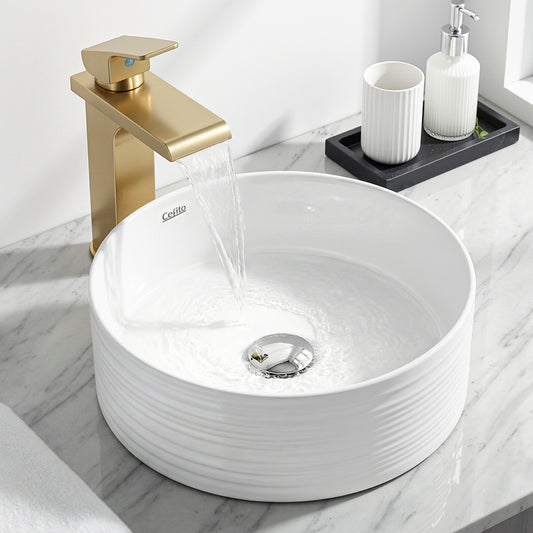 Cefito 36cm Round White Ceramic Countertop Basin Vanity
