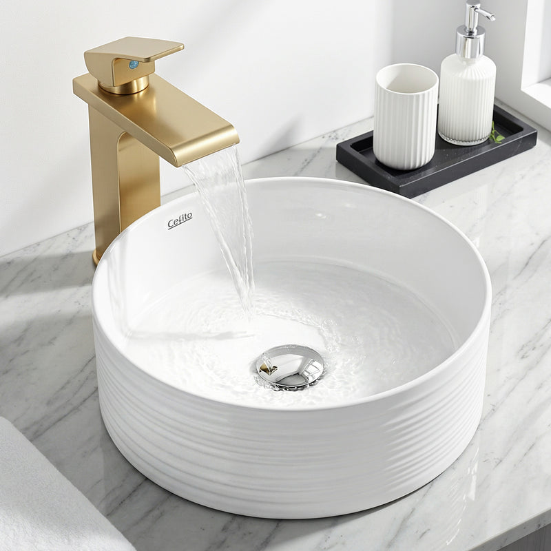 Cefito 36cm Round White Ceramic Countertop Basin Vanity
